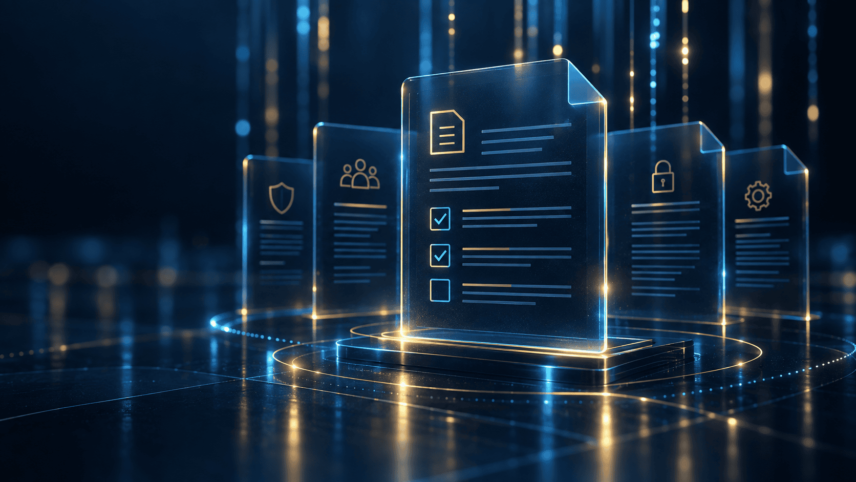 Structured digital policy documents with checklist controls, representing website terms of use and accountable rules.